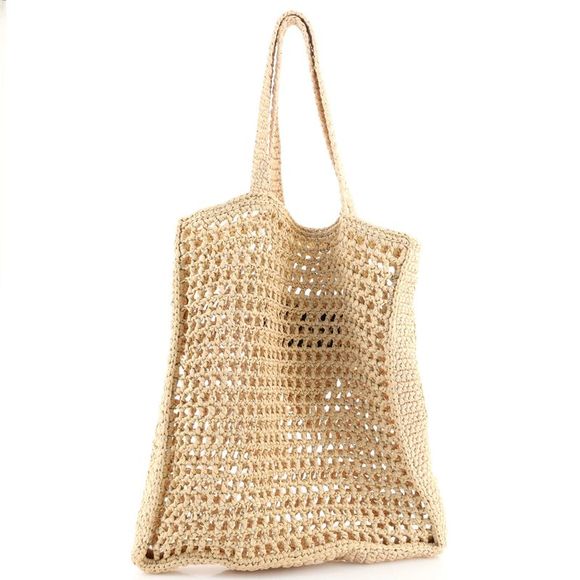 Prada Triangle Logo Open Tote Raffia Neutral - Picture 4 of 7